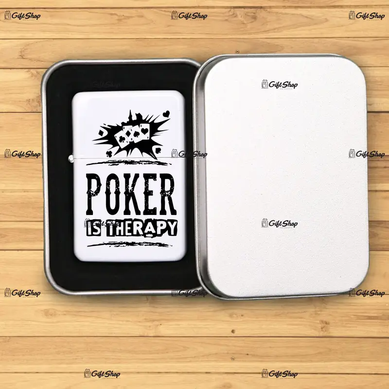 Poker is therapy, bricheta metalica gravata laser cu mesaj